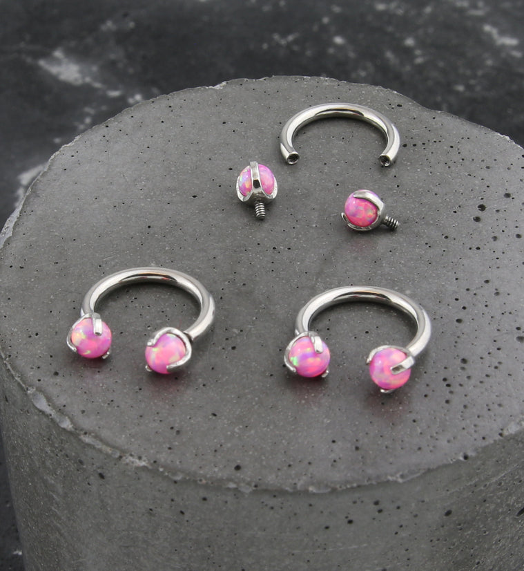 Claw Pink Opalite Titanium Internally Threaded Circular Barbell