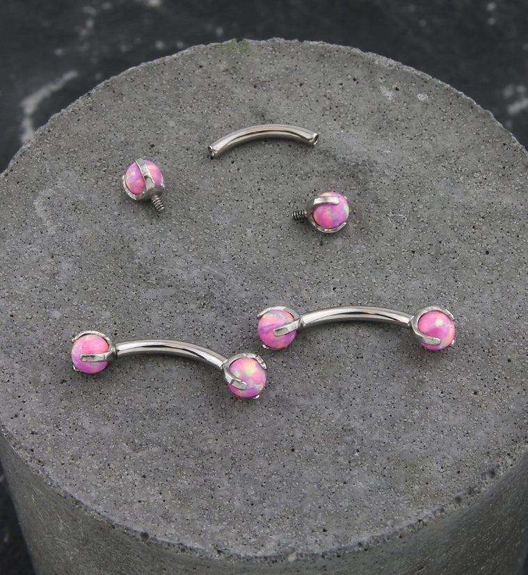 Claw Pink Opalite Titanium Internally Threaded Curved Barbell