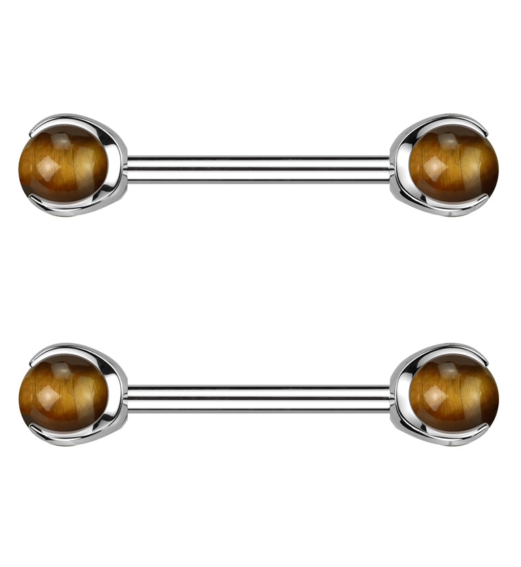 Claw Tiger Eye Stone Internally Threaded Titanium Nipple Barbells