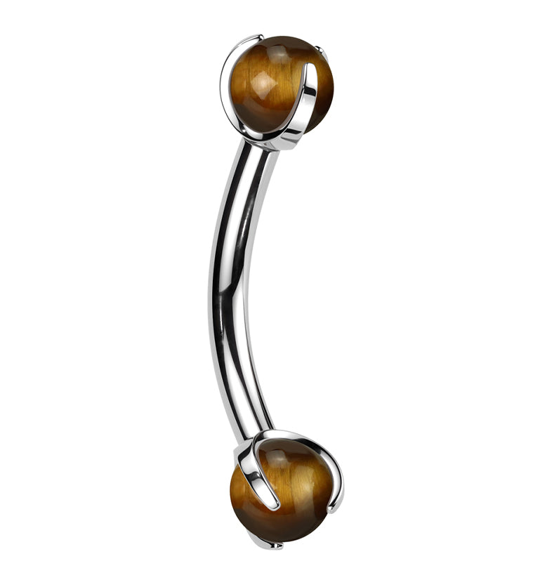 Claw Tiger Eye Stone Titanium Internally Threaded Curved Barbell