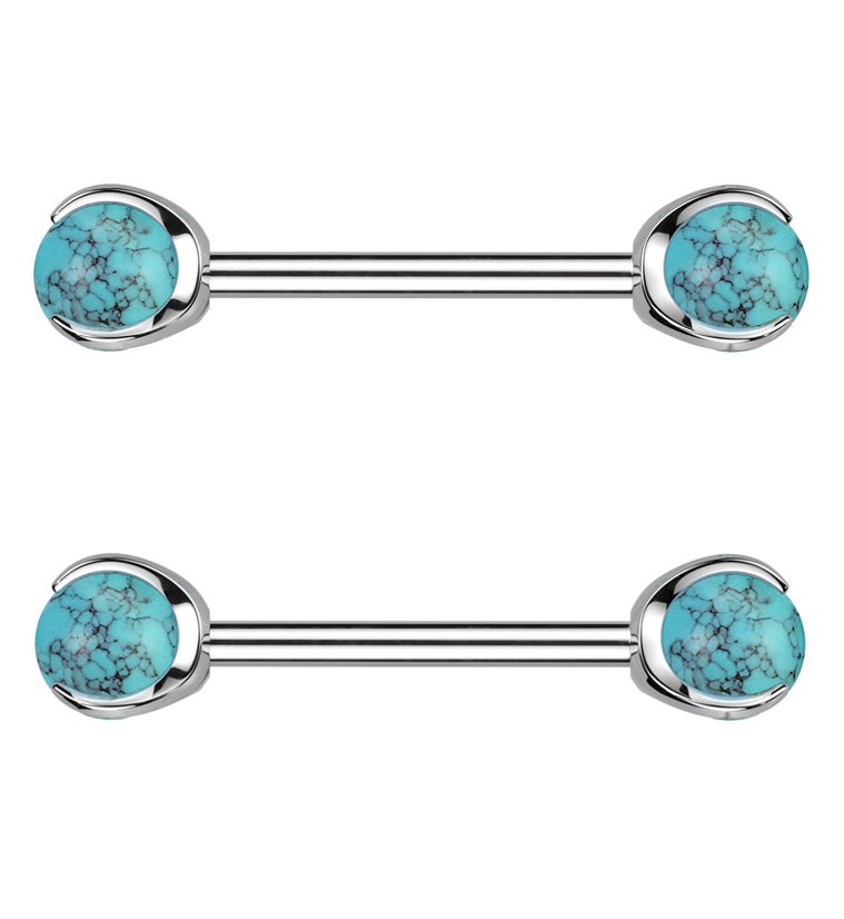 Claw Turquoise Stone Internally Threaded Titanium Nipple Barbells