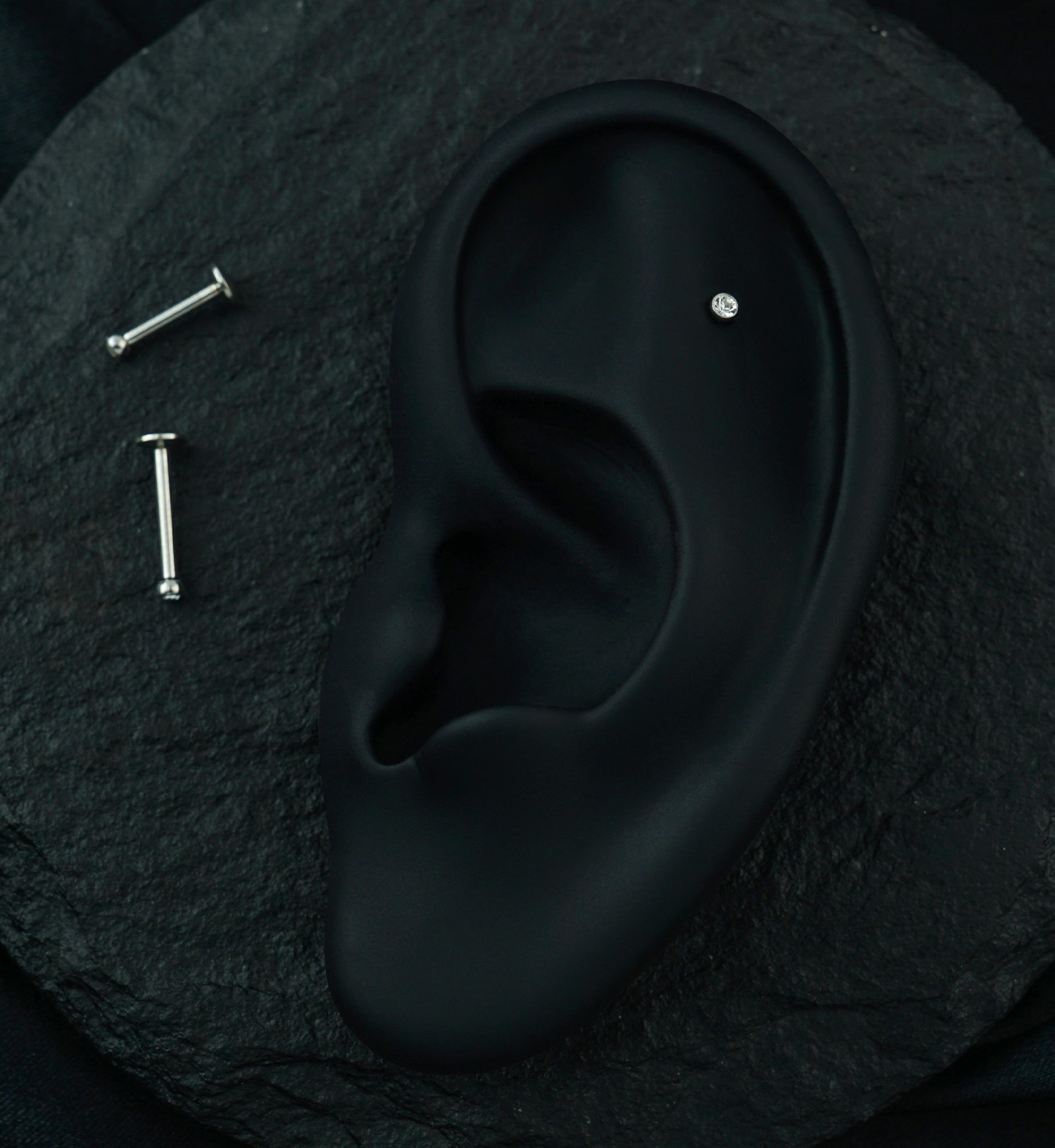 Clear CZ Bezel Labret Stud (Convex Disk)