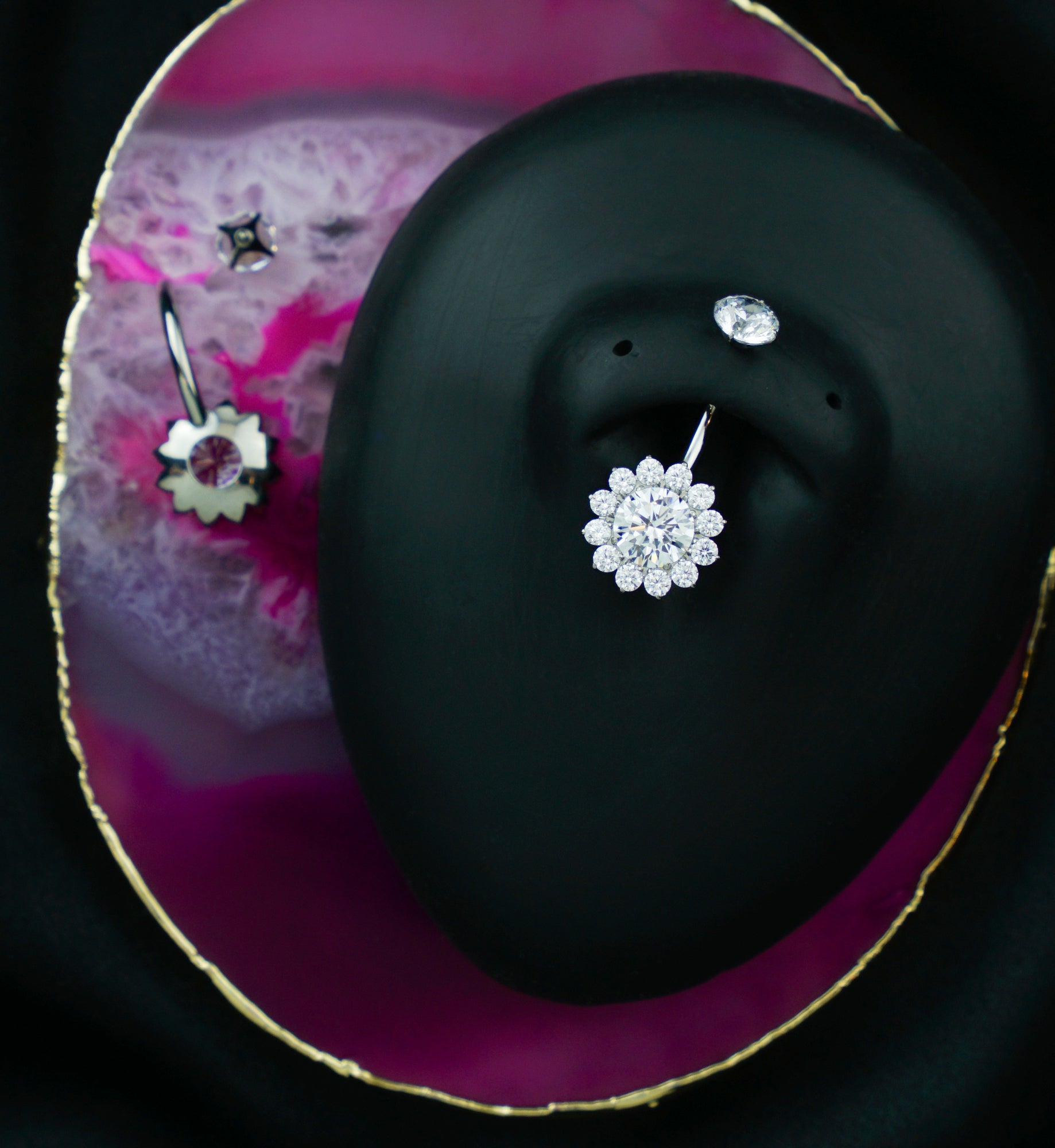 Clear CZ Bold Flower Titanium Internally Threaded Belly Button Ring