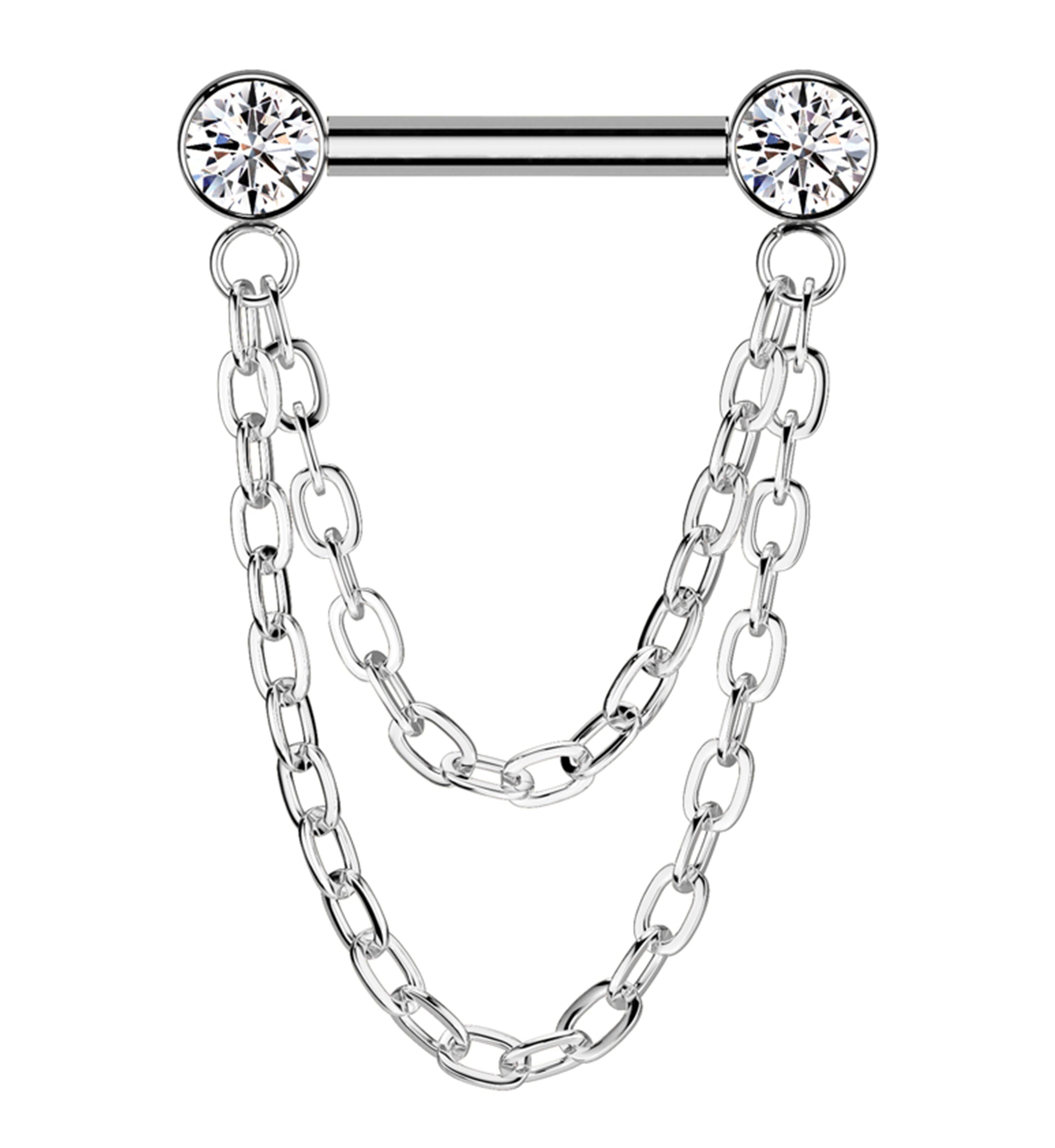 アクセサリー JLS STRAIGHT BARBELL NECKLACE Clear CZ Double Chain Titanium Threadless Straight Barbell