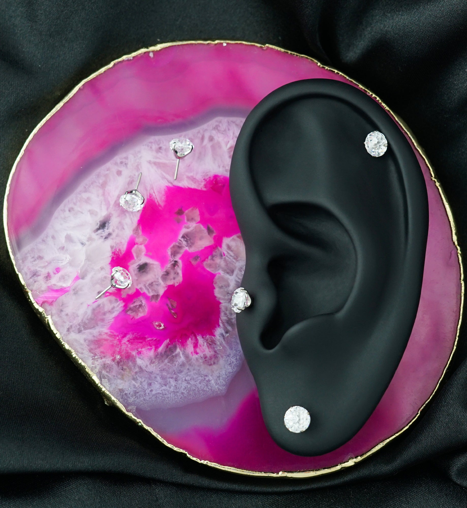 Clear CZ Fireworks Cut Titanium Threadless Top