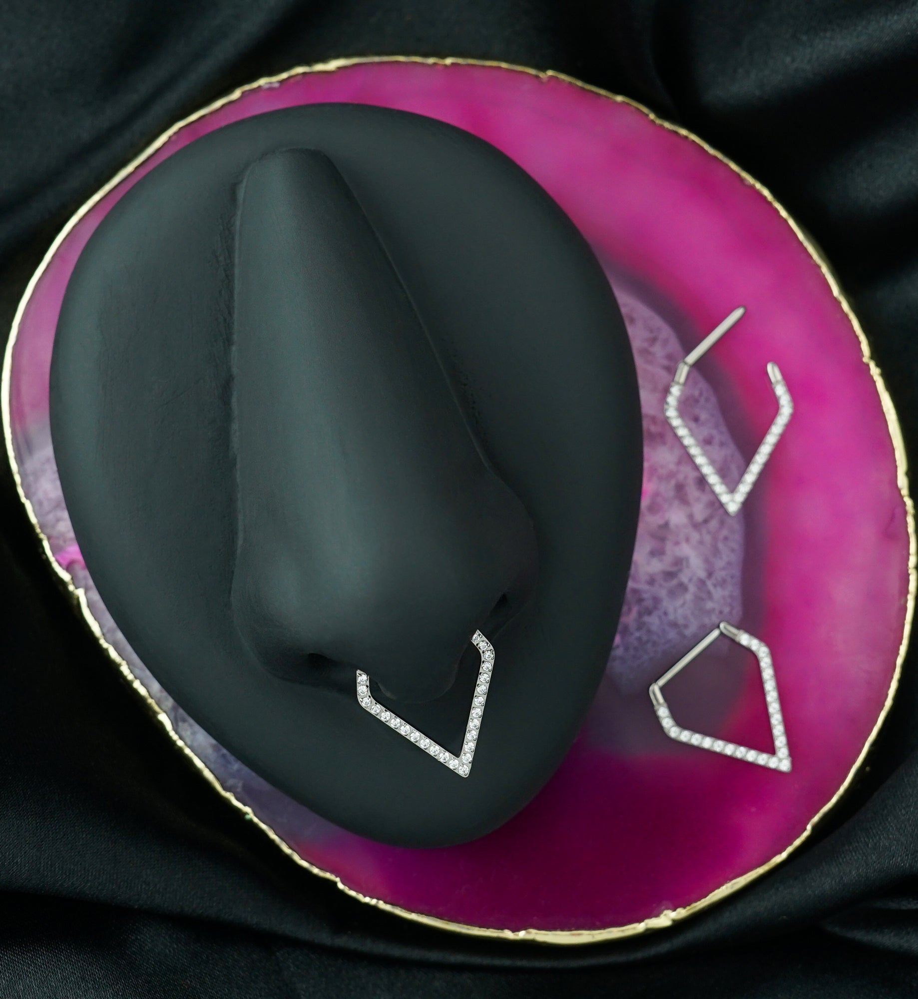 Clear CZ Large Point Titanium Hinged Segment Ring