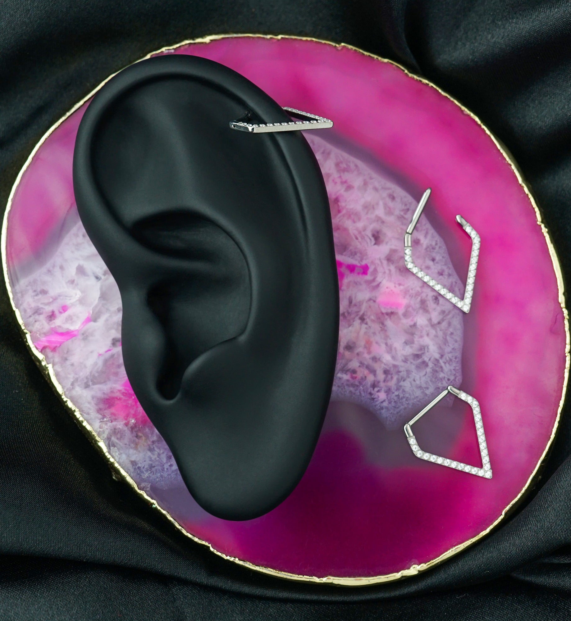 Clear CZ Large Point Titanium Hinged Segment Ring