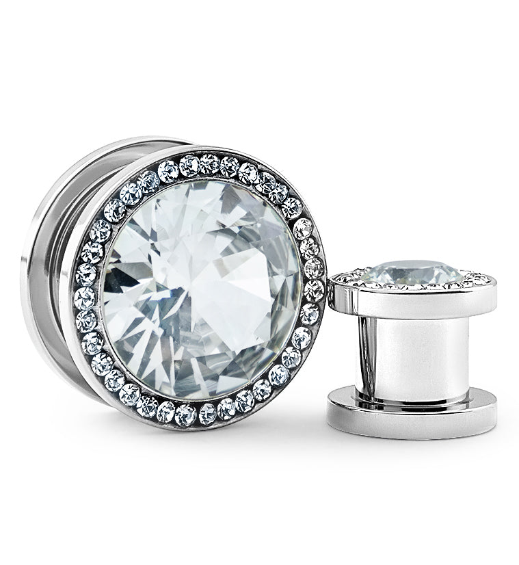 Clear CZ Diamond Stainless Steel Plugs (8G 9/16