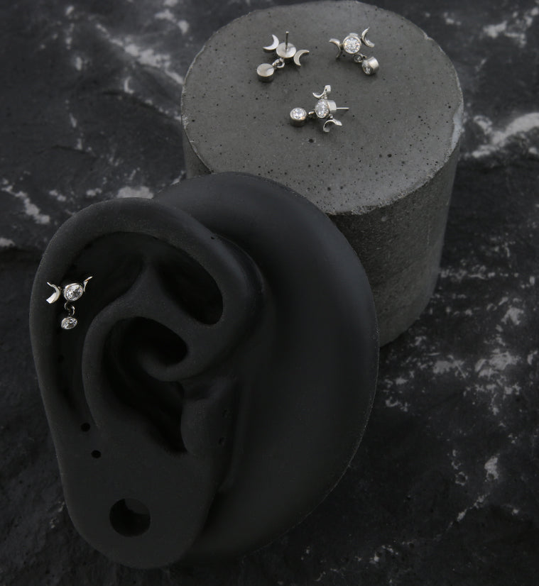 Clear CZ Moon Phase Dangle CZ Threadless Top