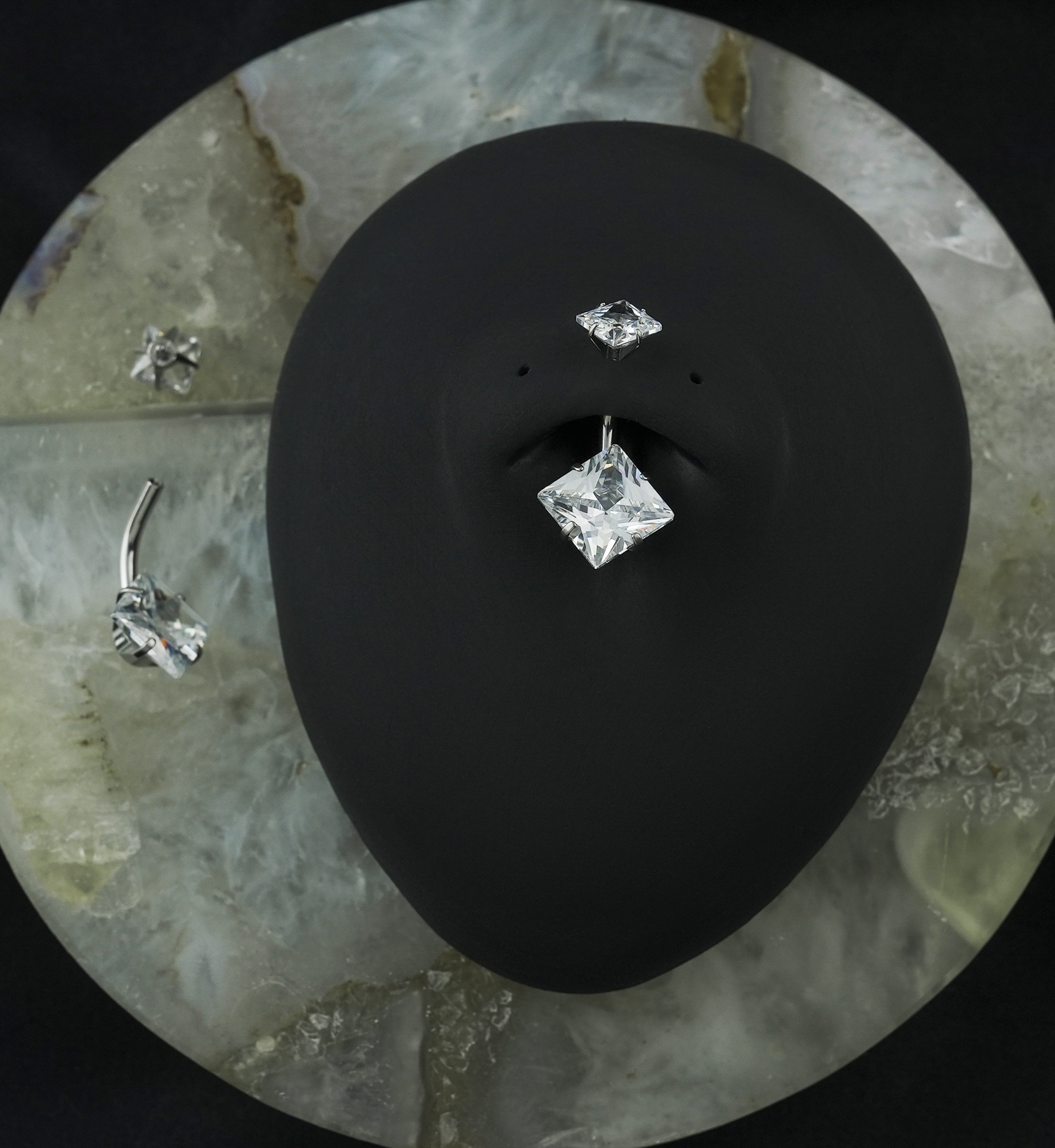 Clear CZ Square Internally Threaded Belly Button Ring