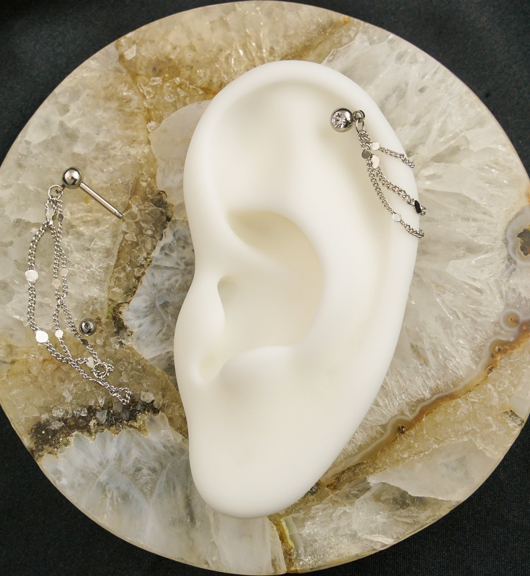 Clear CZ Stainless Steel Flat Disk Dangle Triple Chain