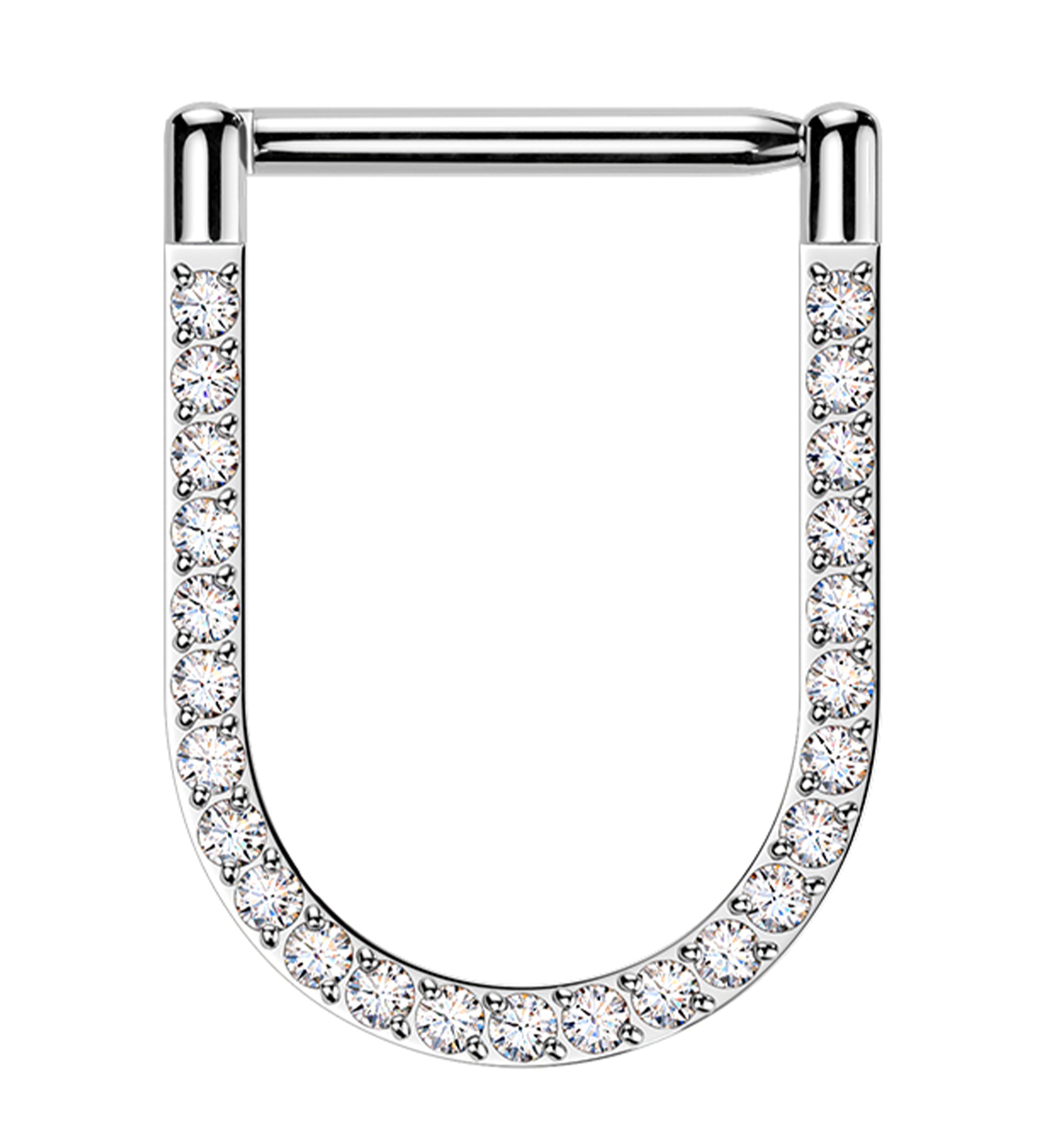 Clear CZ U-Shaped Titanium Hinged Segment Ring