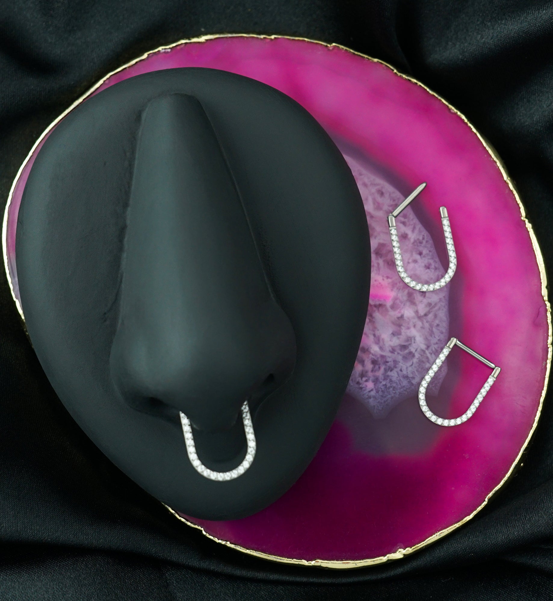 Clear CZ U-Shaped Titanium Hinged Segment Ring