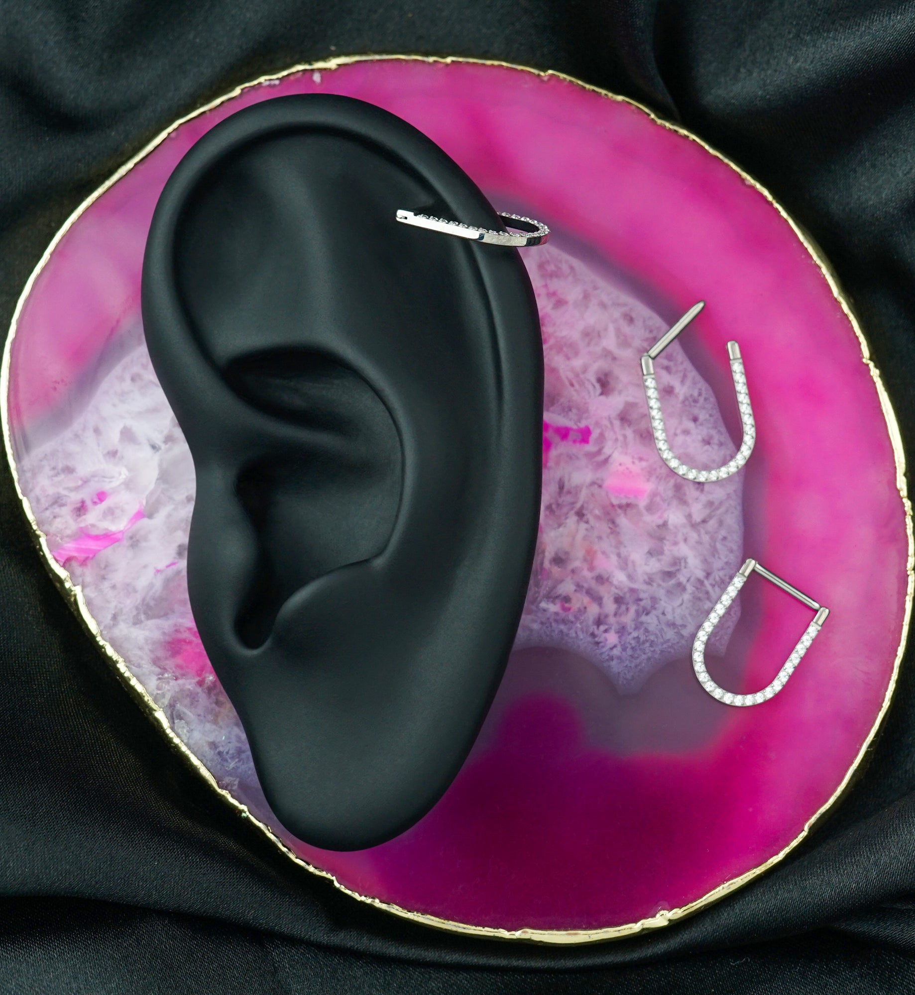 Clear CZ U-Shaped Titanium Hinged Segment Ring