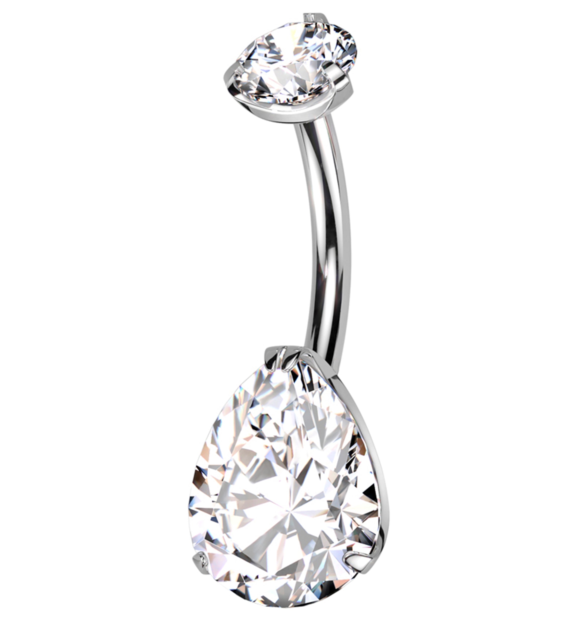 Clear Teardrop CZ Titanium Belly Button Ring