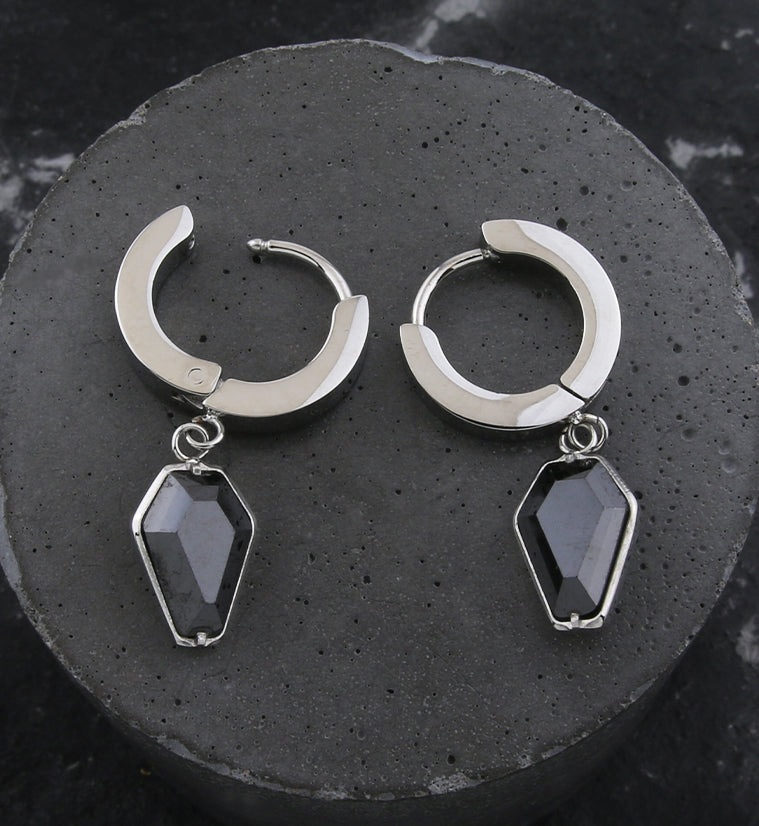 Coffin Black CZ Stainless Steel Hoop Huggie Earrings