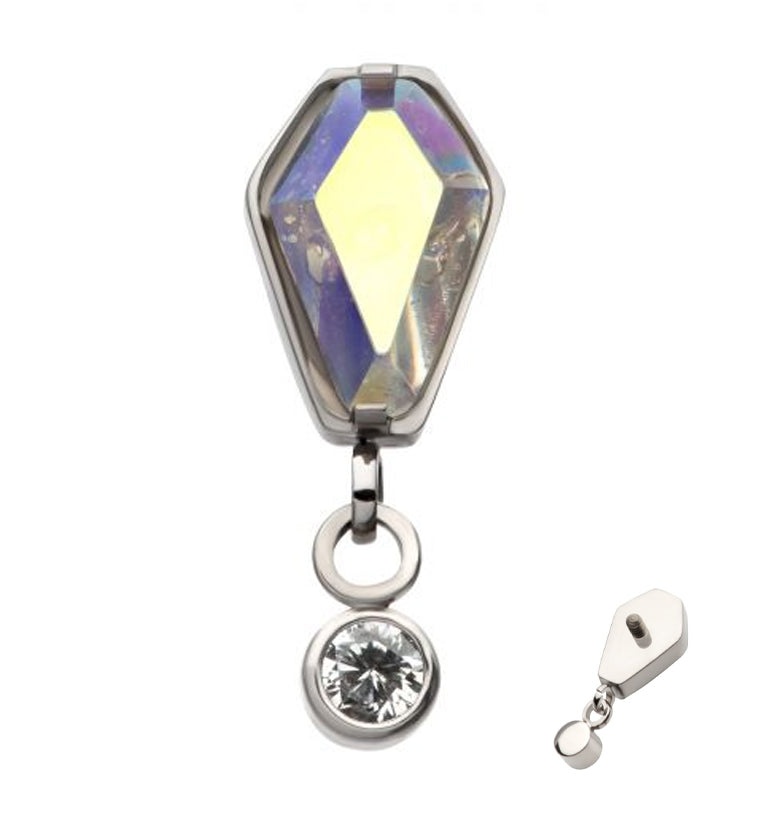 Coffin Rainbow Aurora CZ Dangle Clear CZ Internally Threaded Top