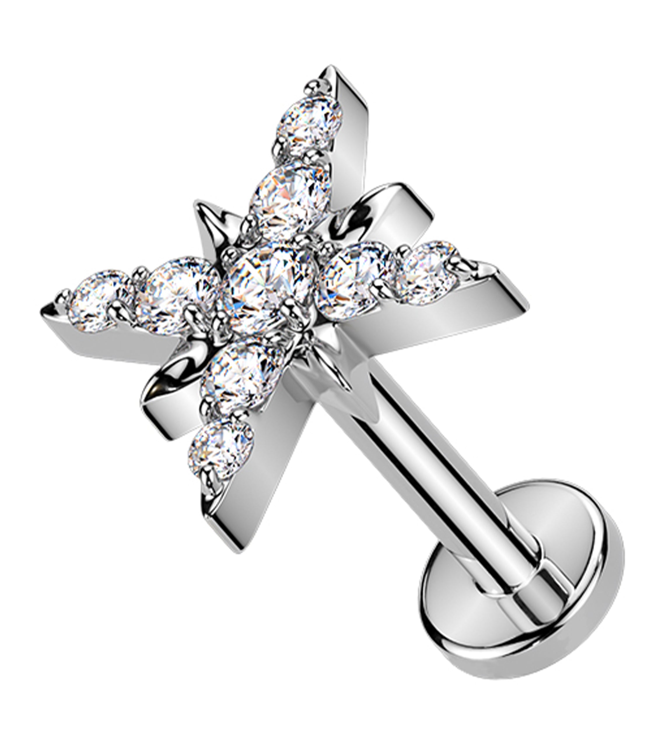 Compass Rose Clear CZ Titanium Threadless Labret