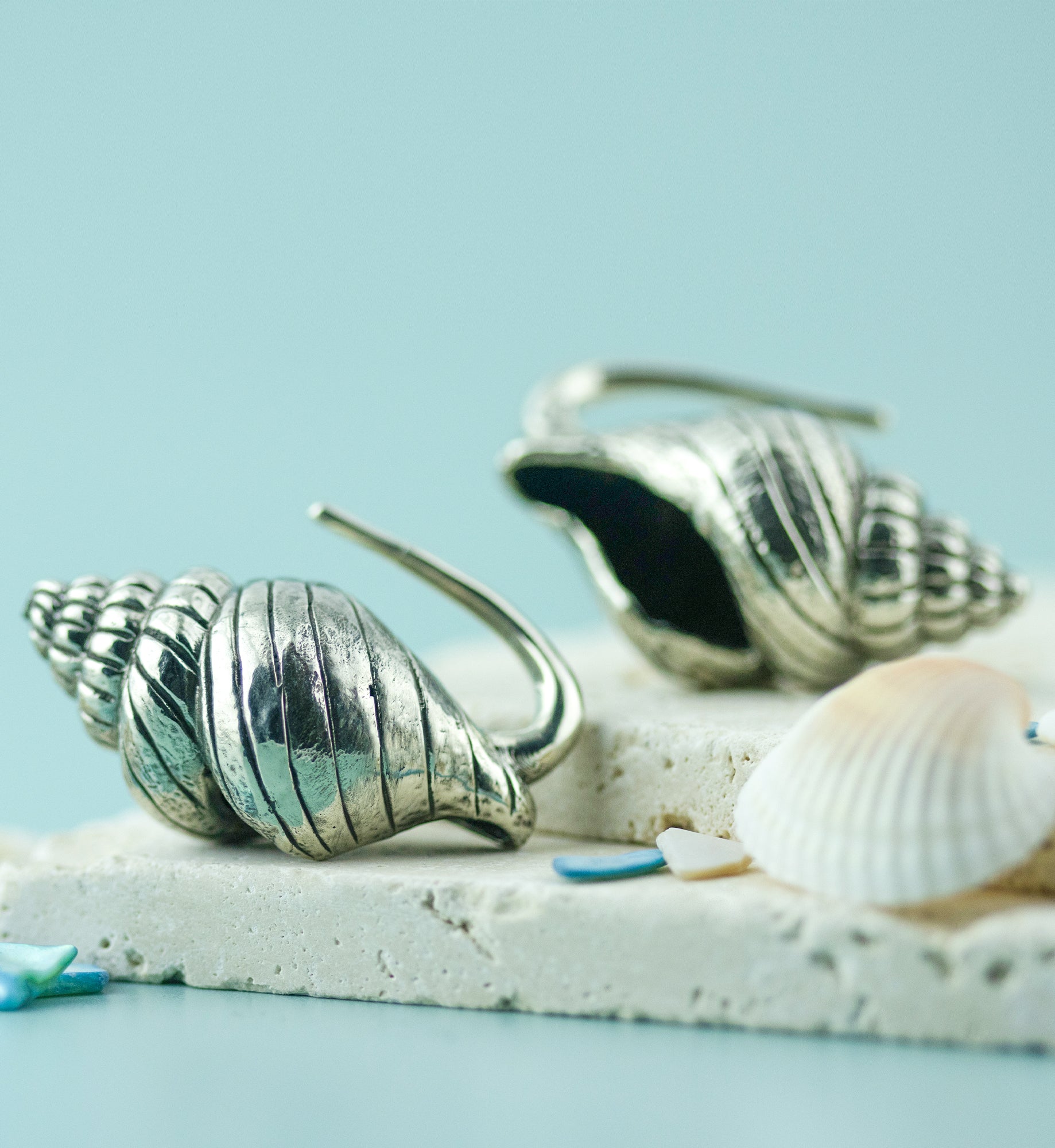 Conch Shell White Brass Ear Weights