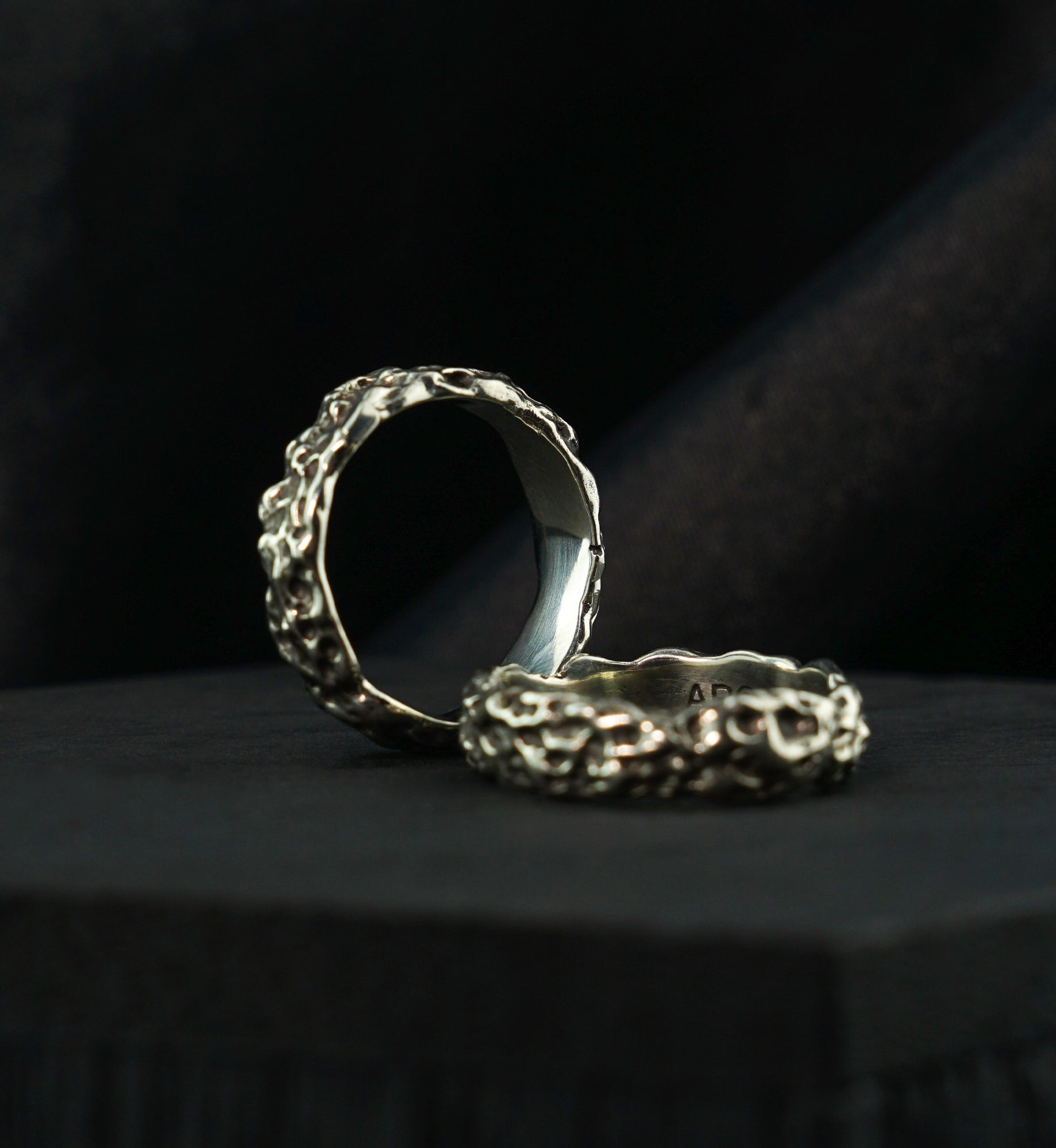 Coral Sponge Hammered White Brass Ring