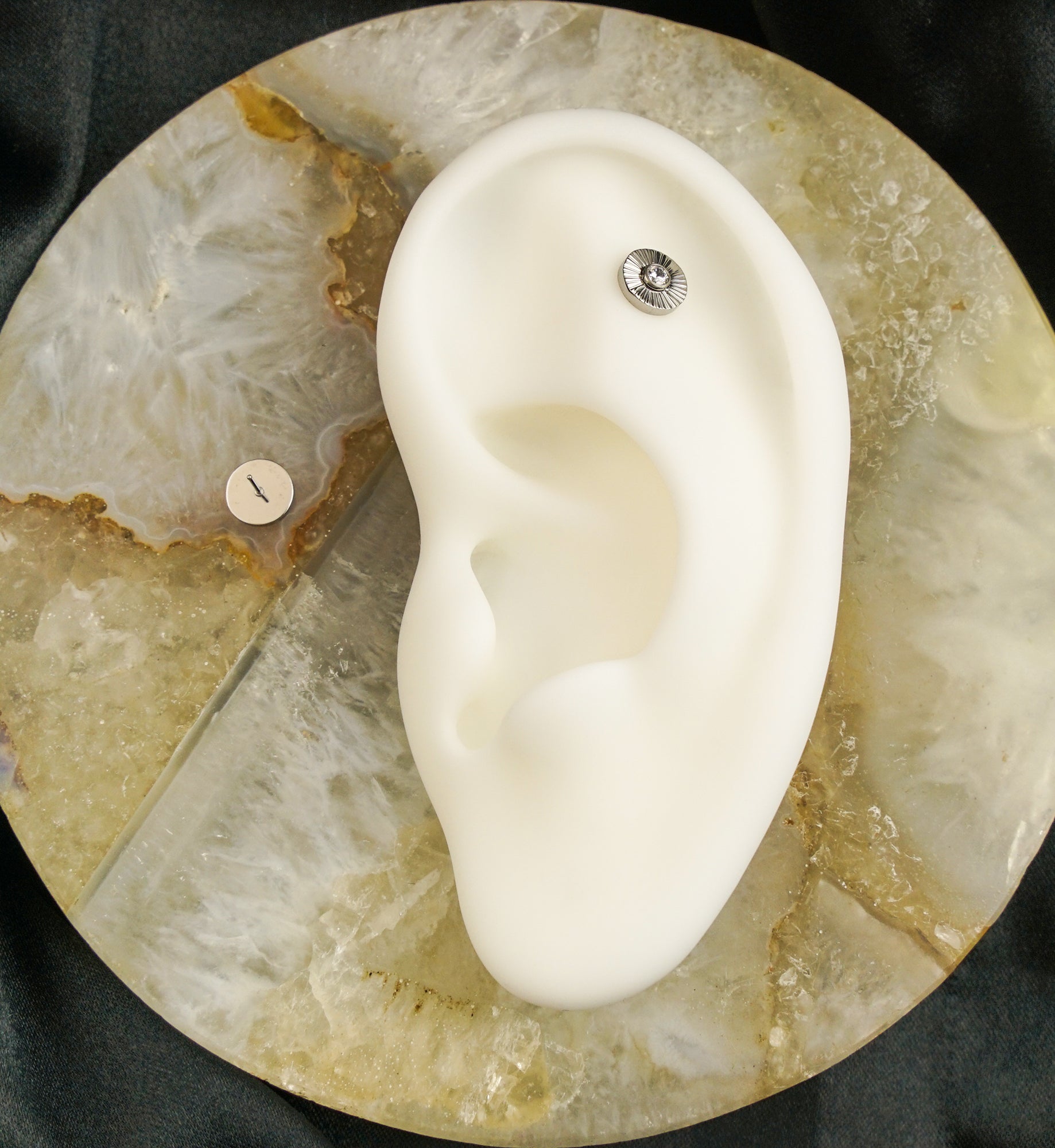 Corrugated Disk Clear CZ Threadless Titanium Top