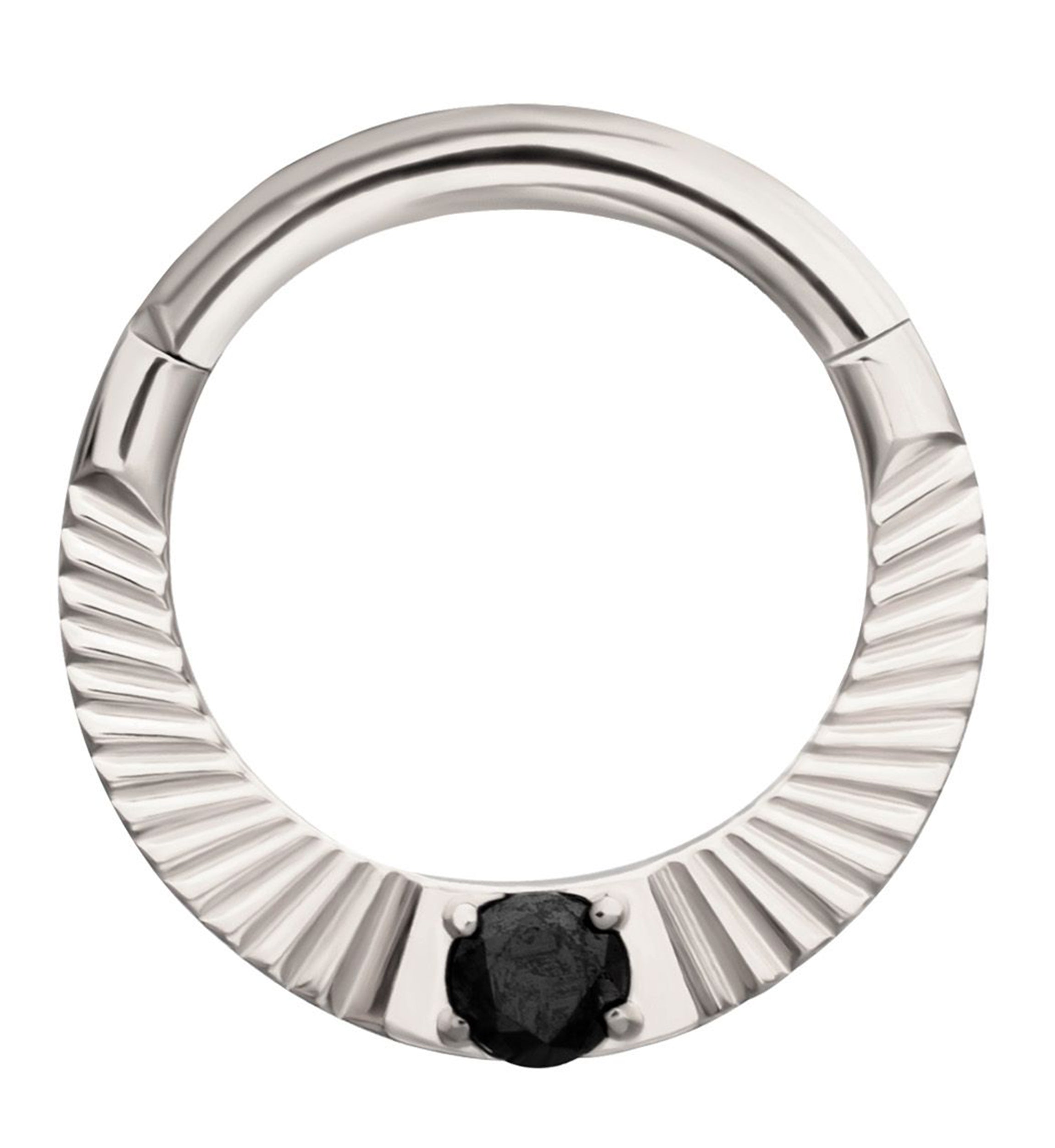 Corrugated Hoop Black CZ Titanium Hinged Segment Ring