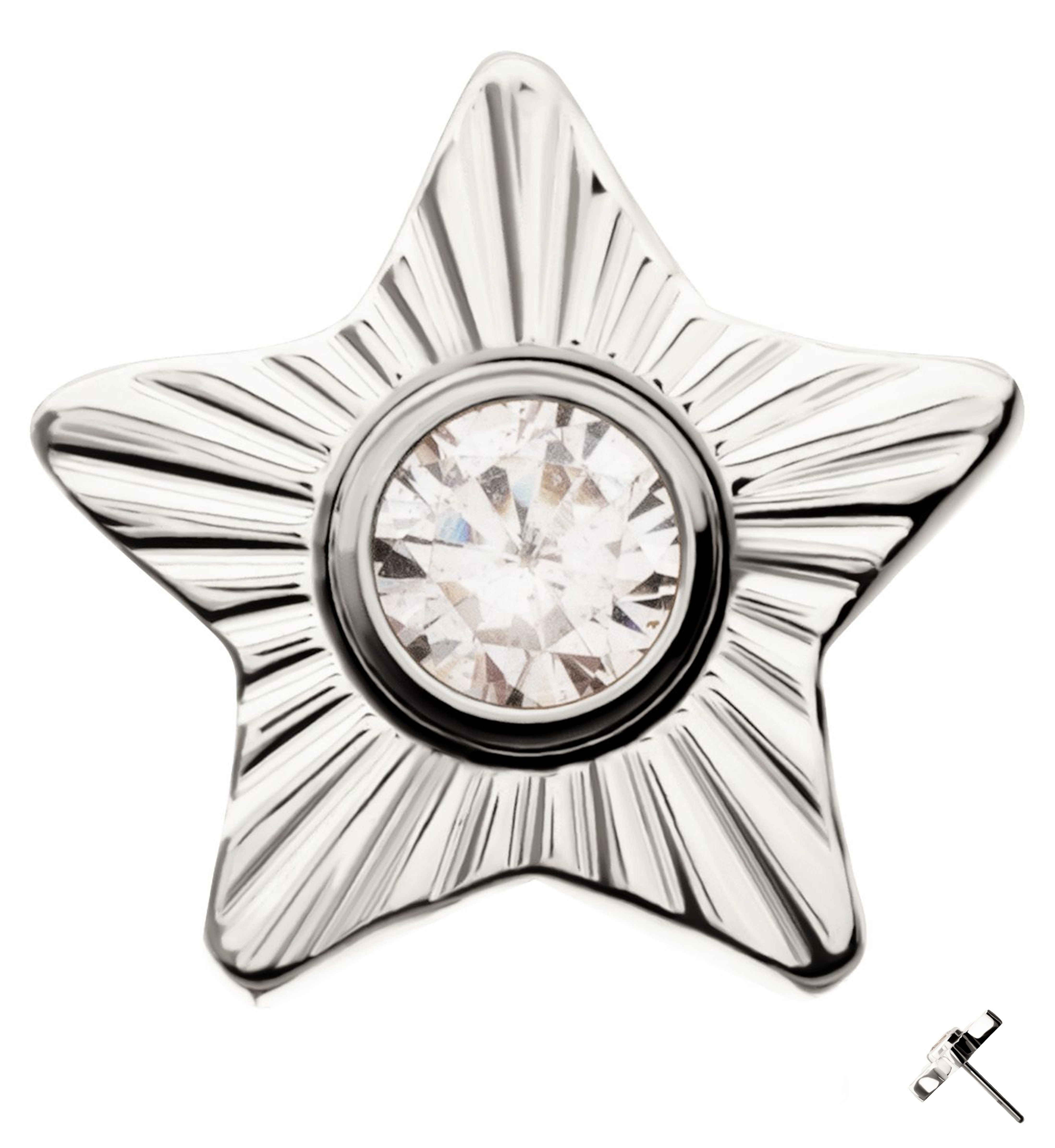 Corrugated Star Clear CZ Threadless Titanium Top