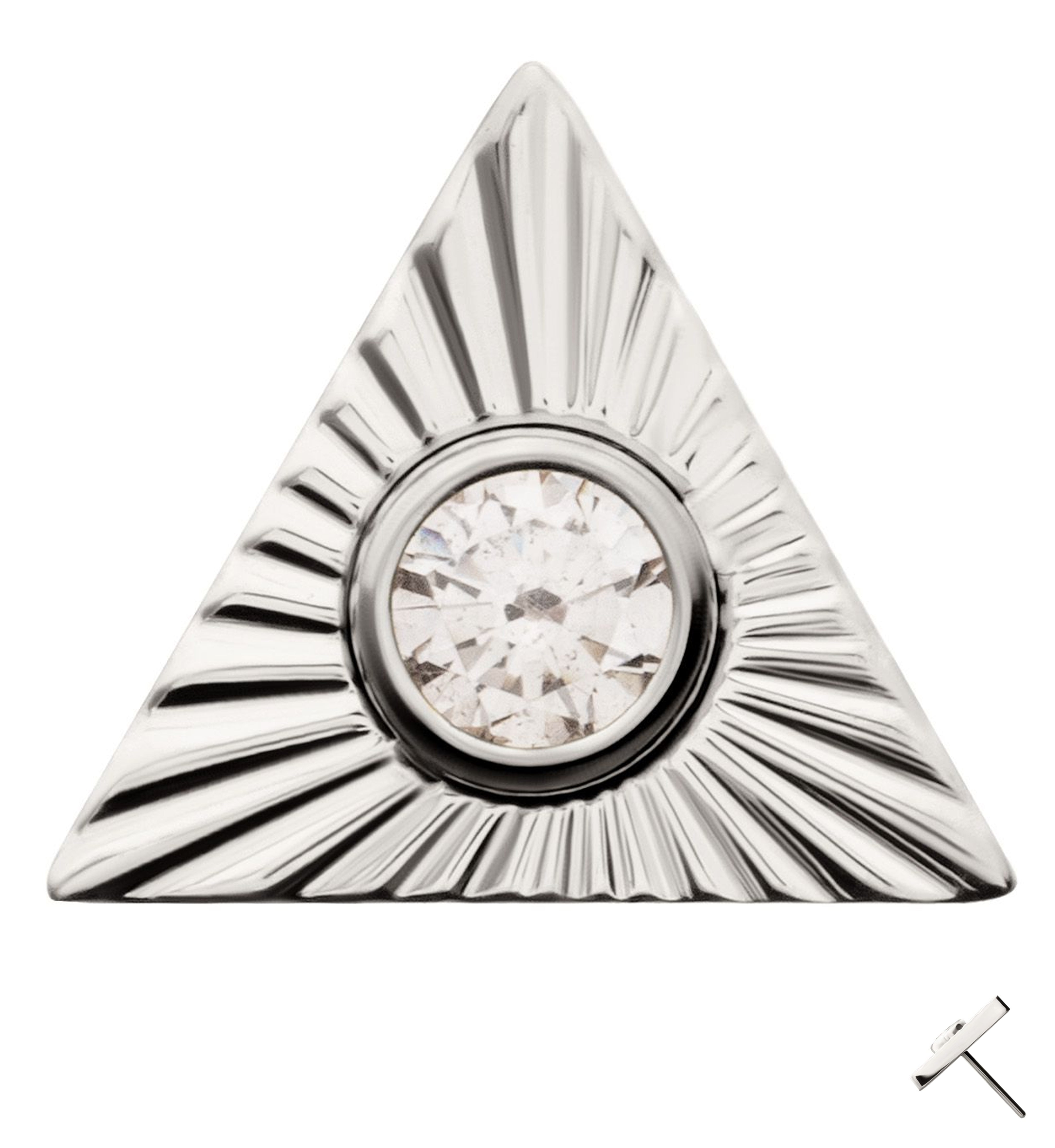 Corrugated Triangle Clear CZ Threadless Titanium Top