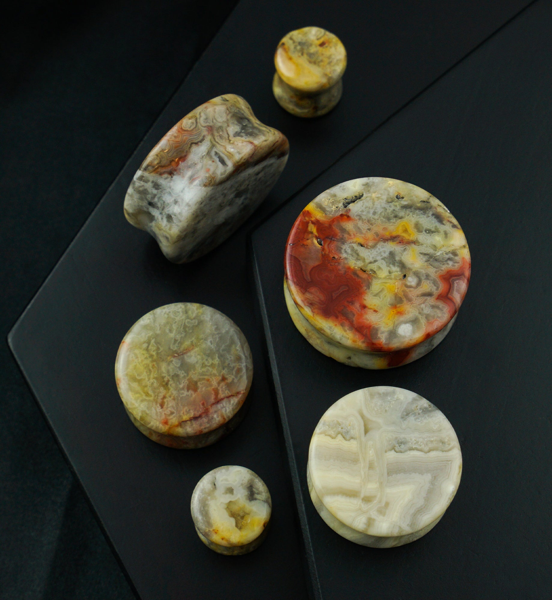 Crazy Lace Agate Stone Plugs