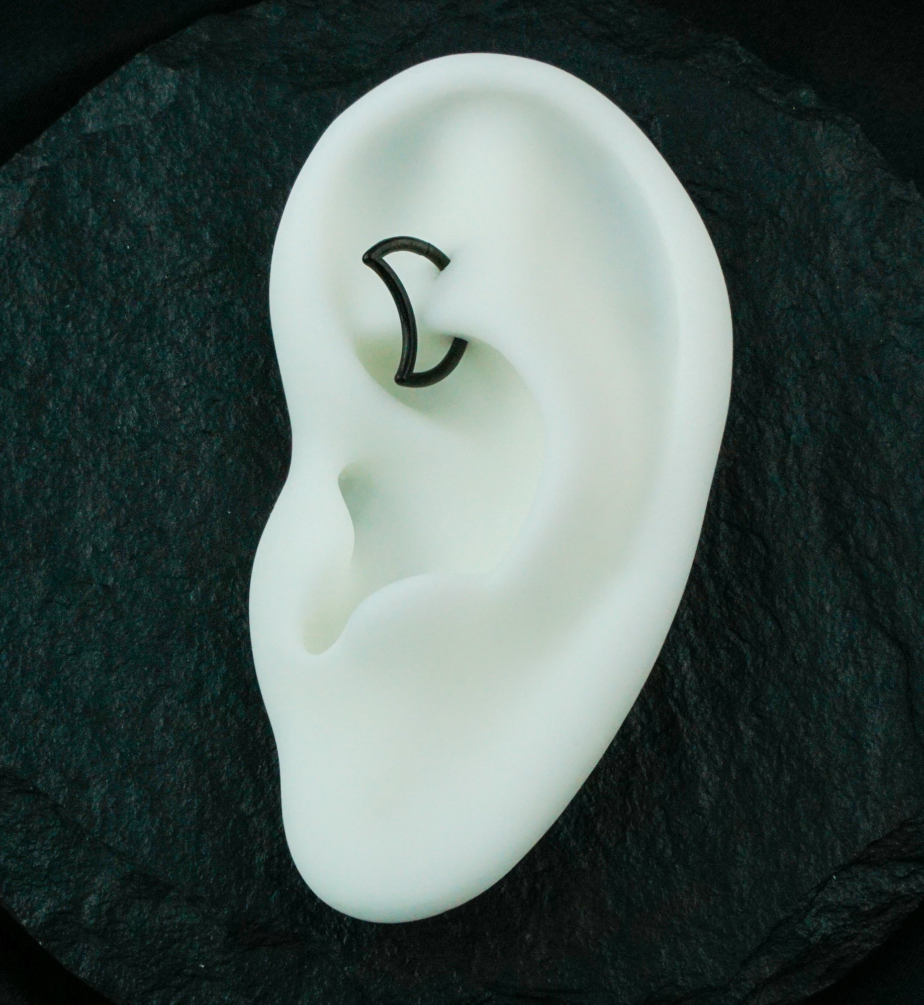 Crescent Moon Black PVD Hinged Clicker Ring