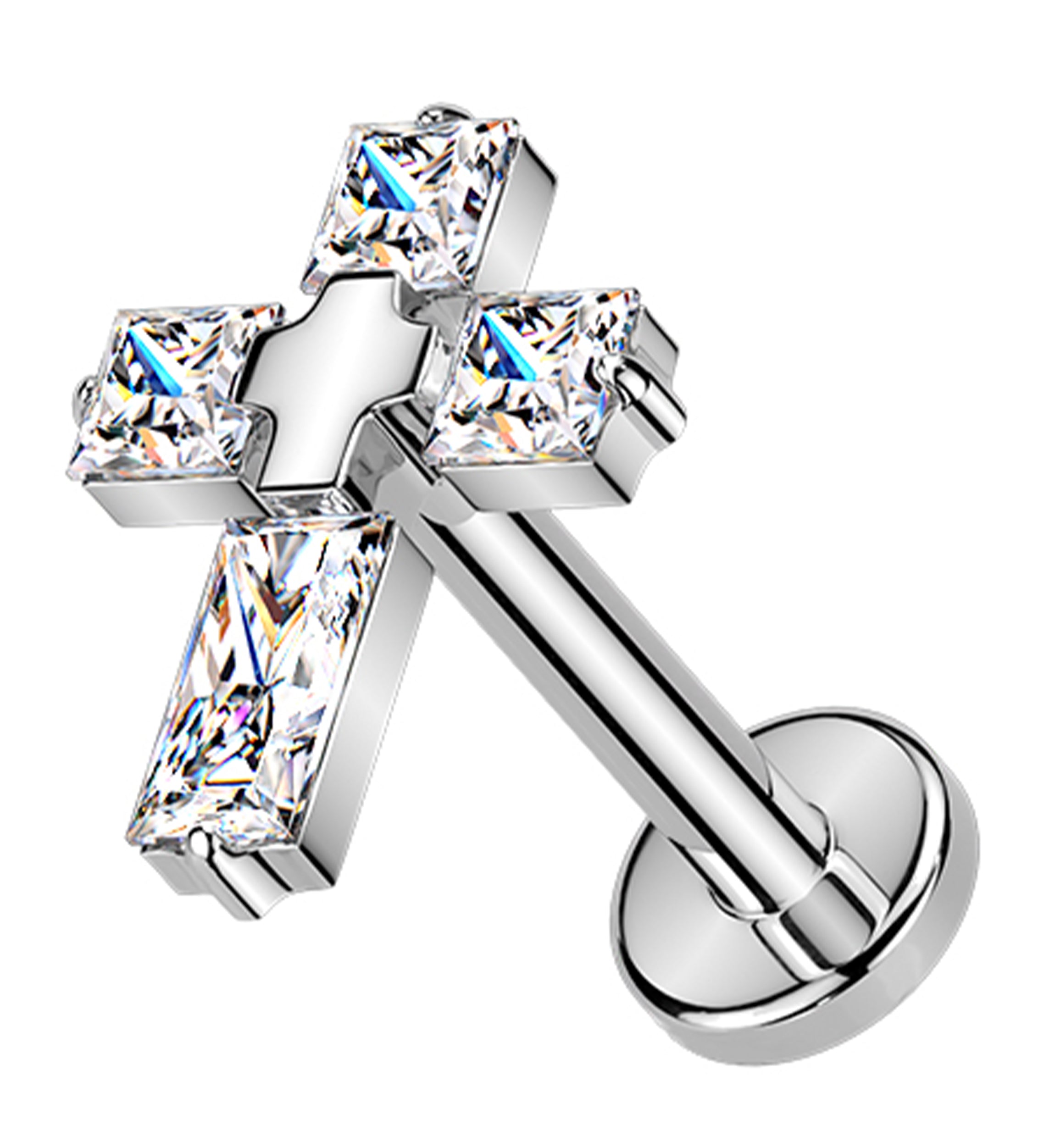 Cross Square Clear CZ Titanium Threadless Labret