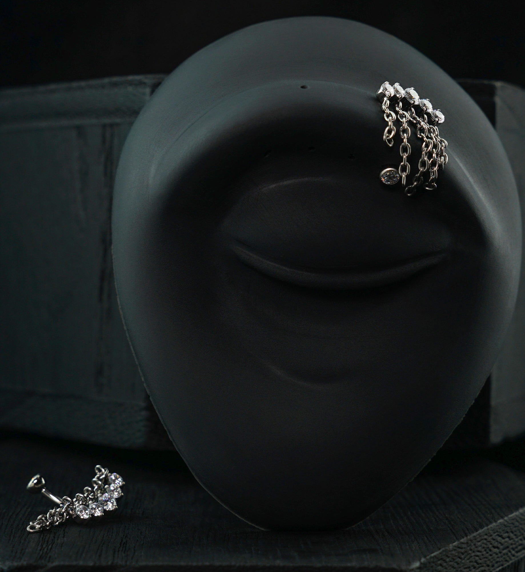 Curve Clear CZ Multi Chain Dangle Titanium Internally Threaded Curved Barbell