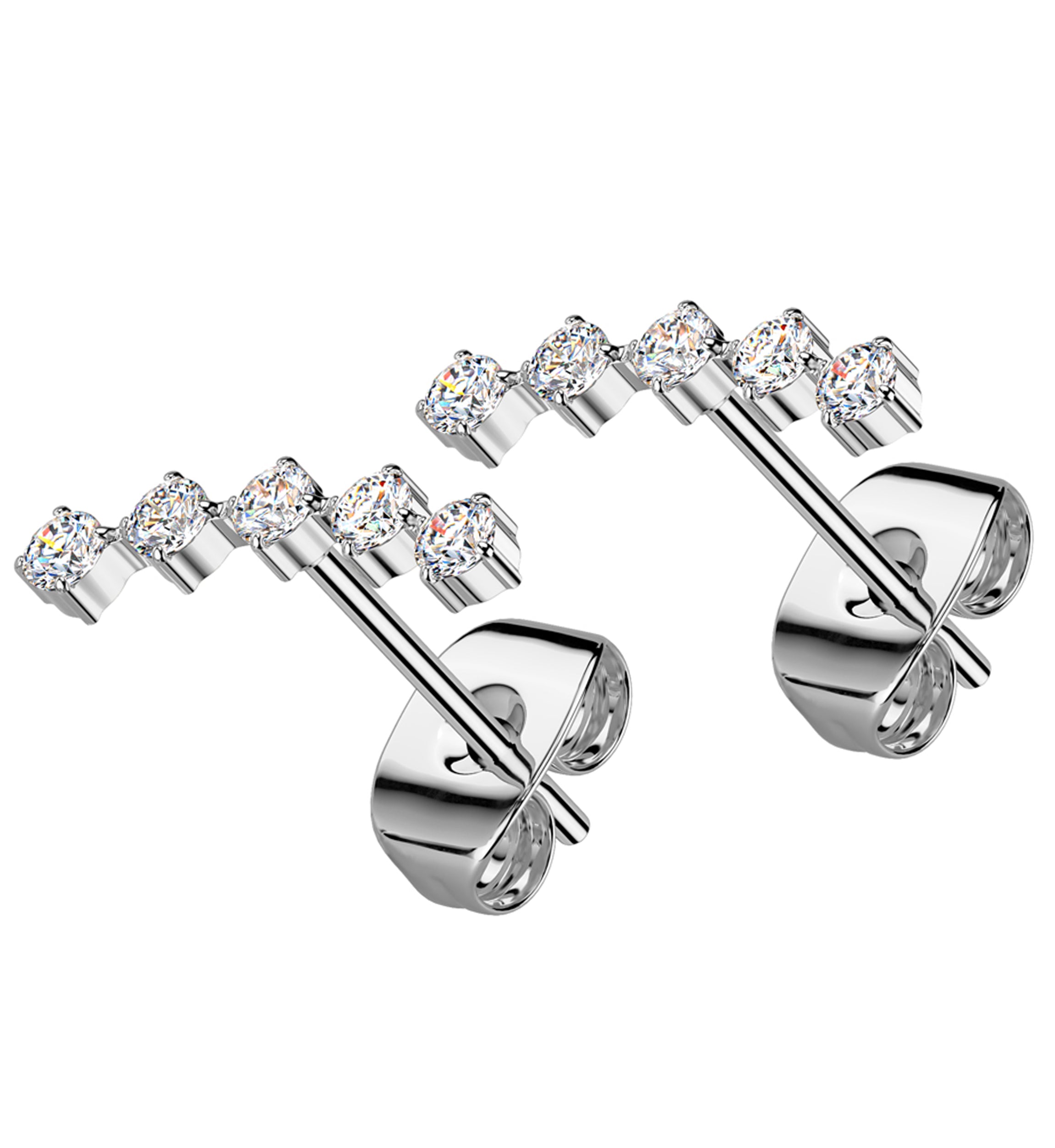Curve Clear CZ Stainless Steel Stud Earrings