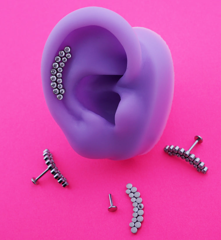 Curve Double Row Bezel CZ Titanium Internally Threaded Labret