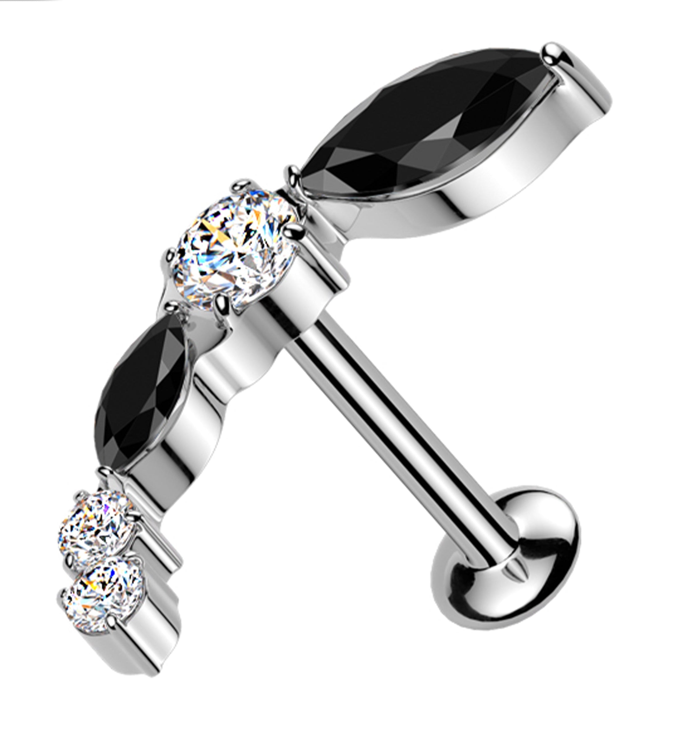 Curve Marquise Black And Clear CZ Threadless Titanium Labret