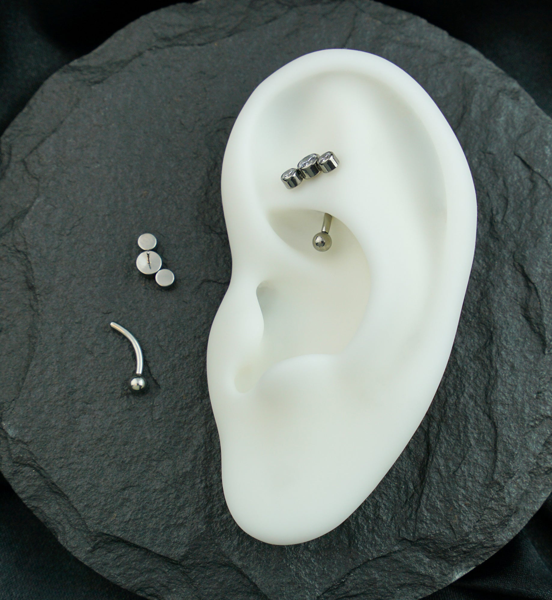 Curve Triple Clear CZ Threadless Titanium Curved Barbell