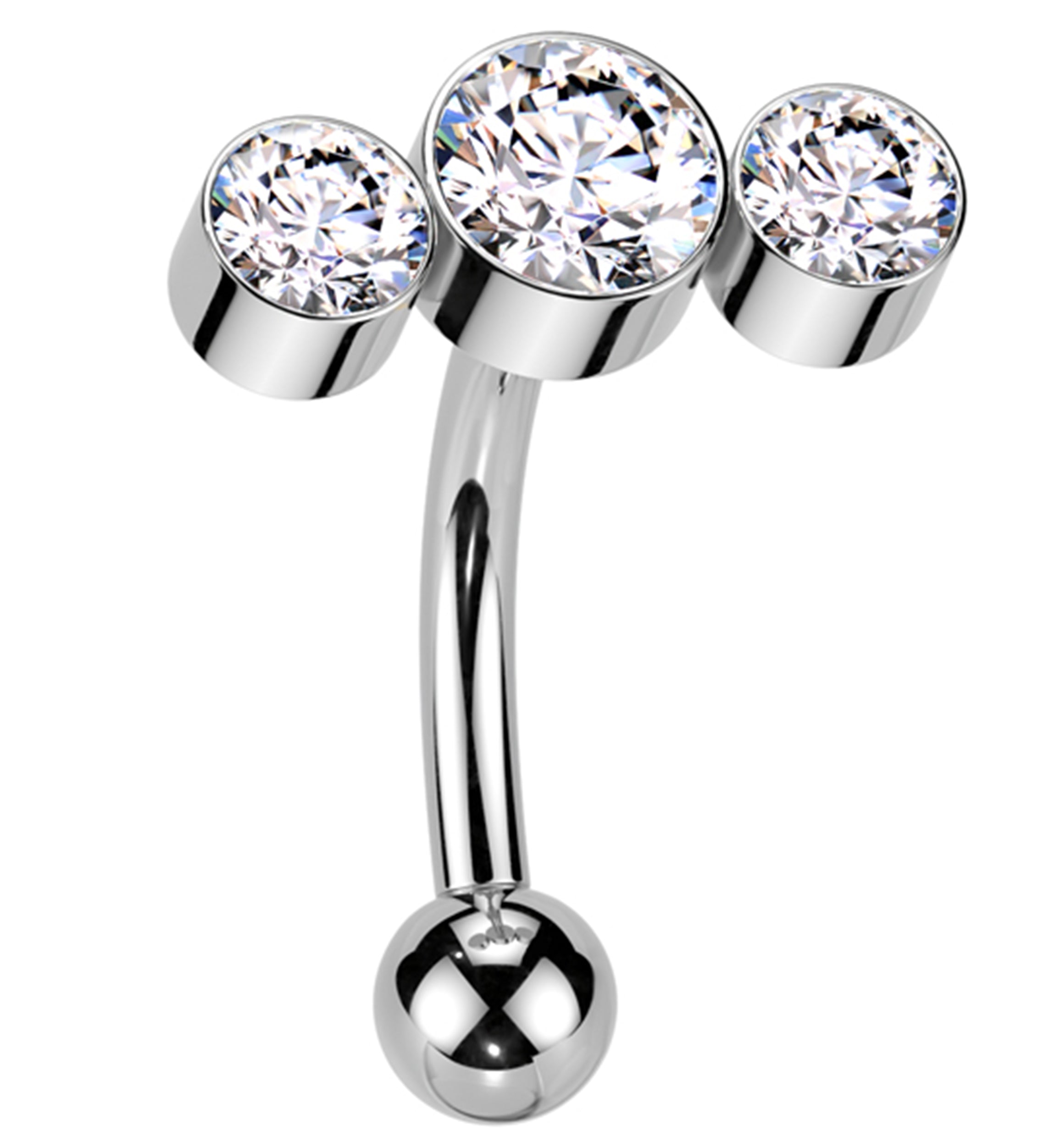 Curve Triple Clear CZ Threadless Titanium Curved Barbell