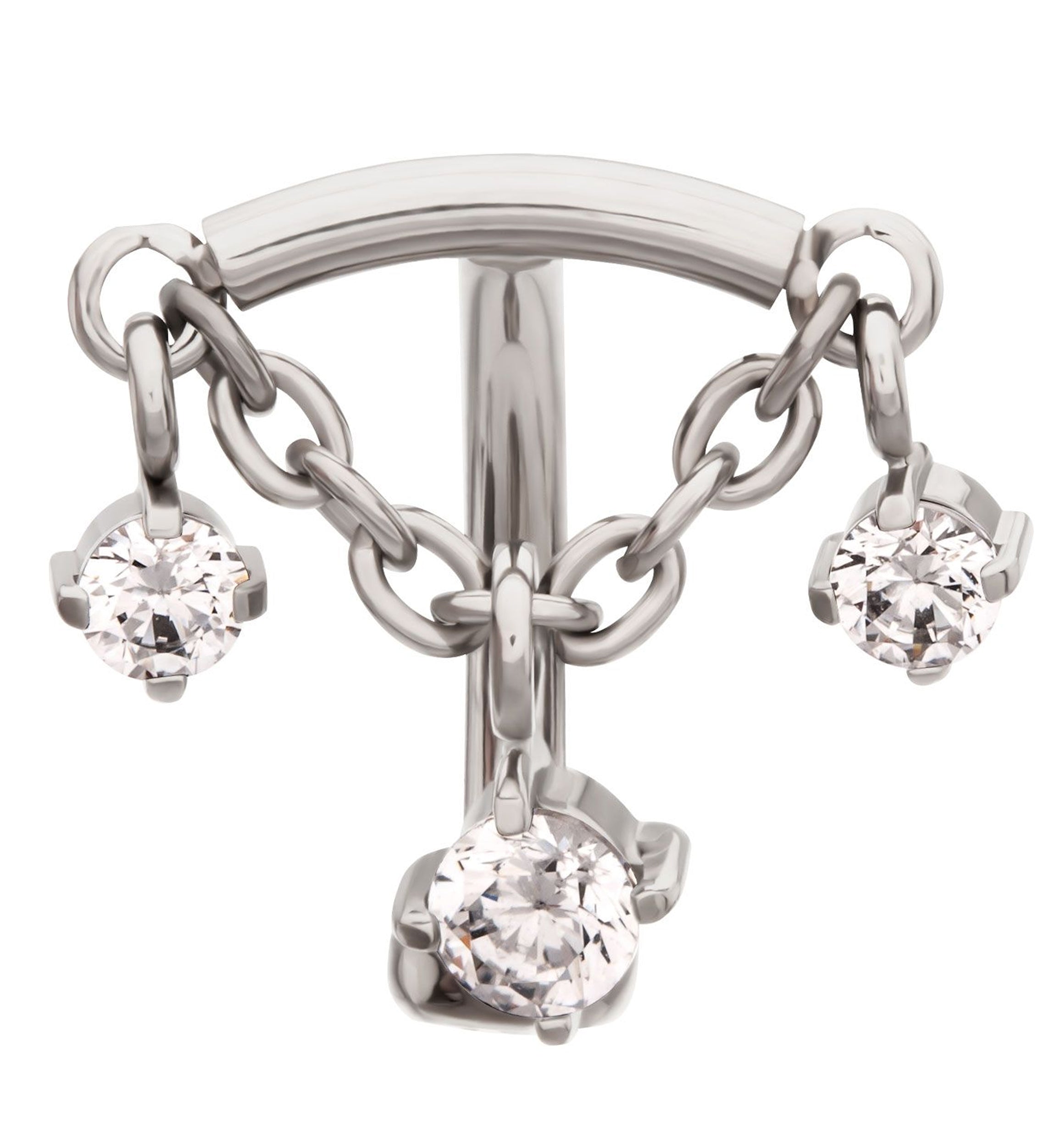 Curve Triple CZ Dangle Titanium Internally Threaded Curved Barbell