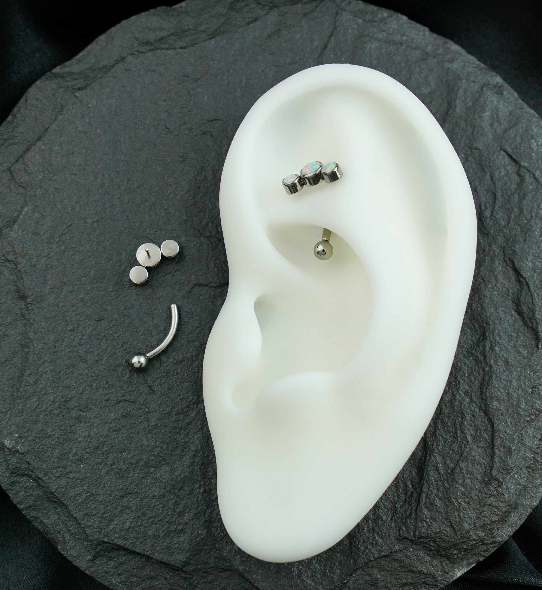 Curve Triple White Opalite Threadless Titanium Curved Barbell