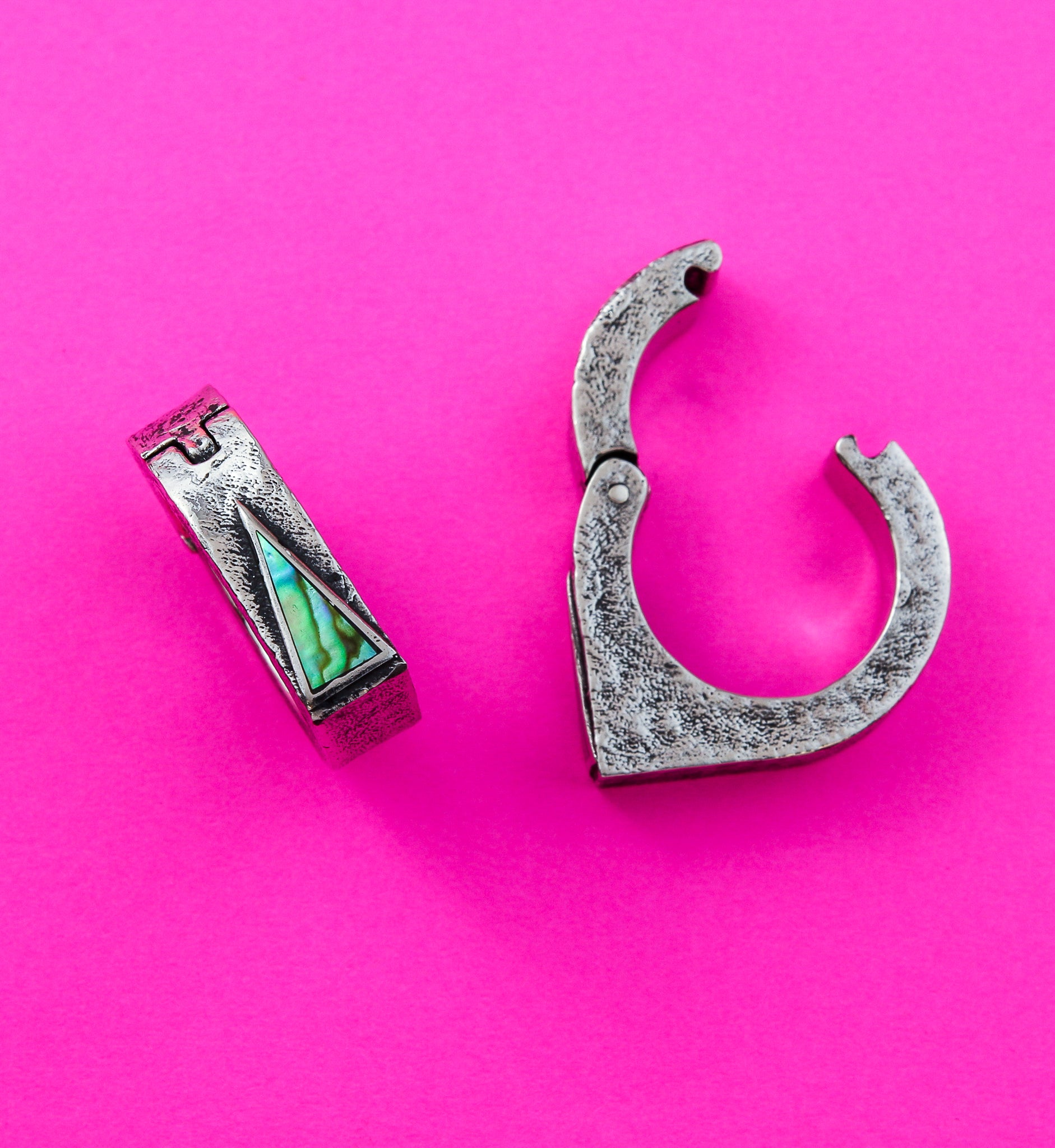 Cusp Triangle Abalone White Brass Hinged Hoop Ear Weights