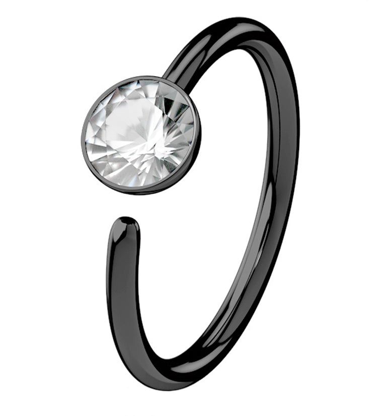 20G Black PVD Steel CZ Gem Seamless Ring Hoop