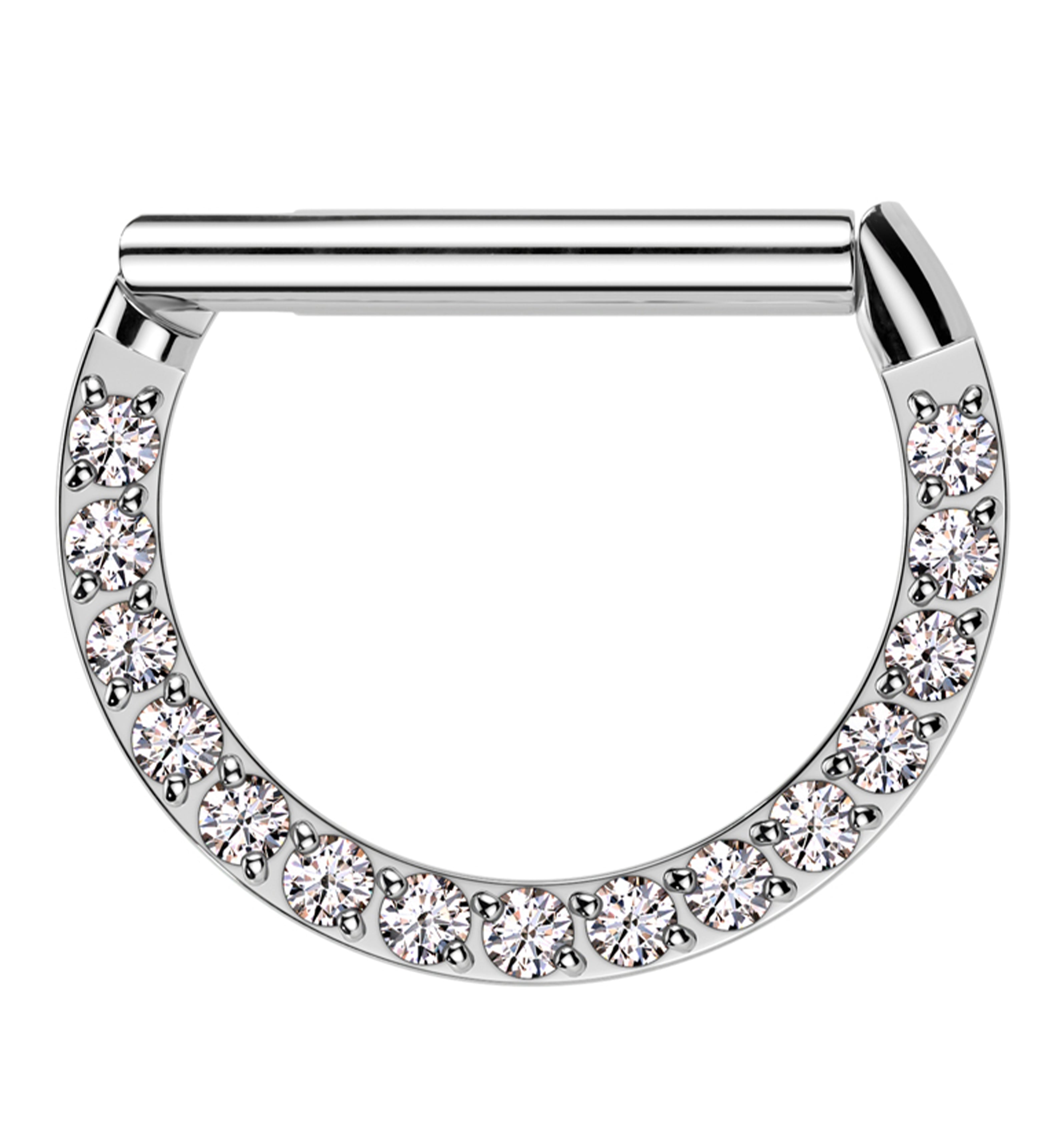 D-Shaped Clear CZ Stainless Steel Hinged Segment Ring