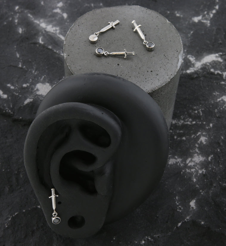 Dagger Dangle Black CZ Internally Threaded Top