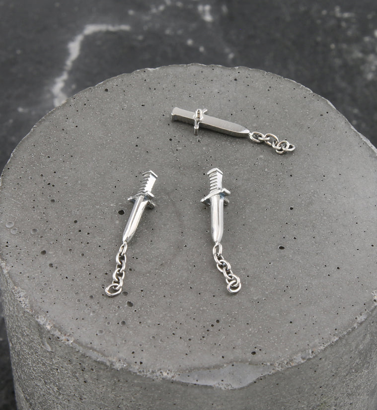 Dagger Dangle Chain Internally Threaded Titanium Top