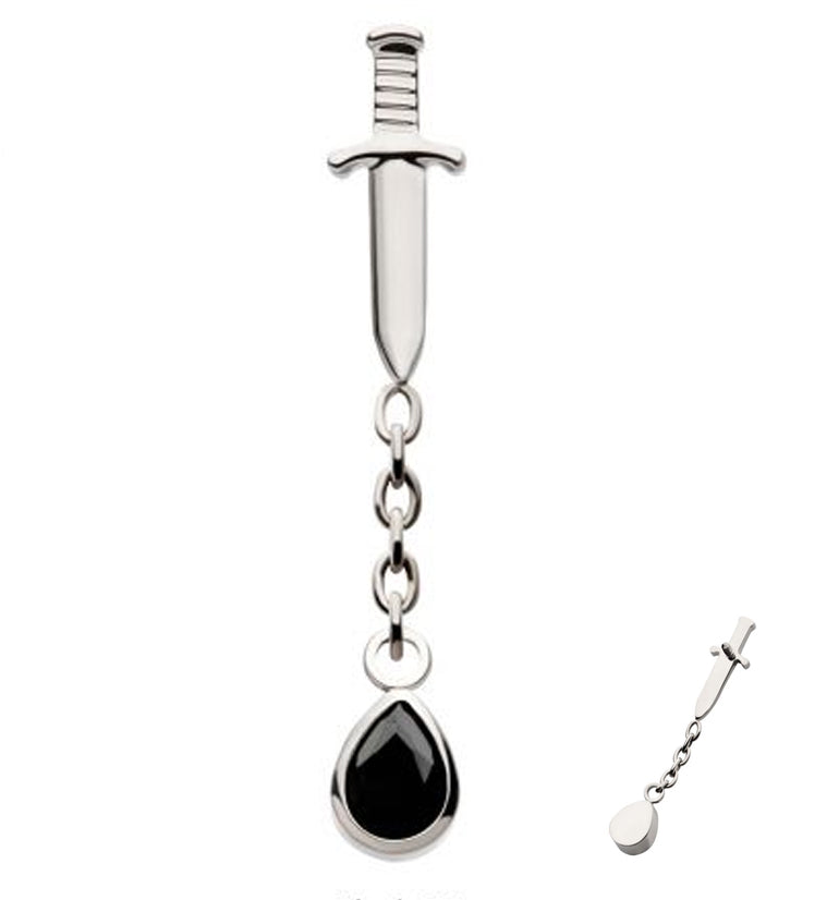 Dagger Dangle Chain Teardrop Black CZ Internally Threaded Top