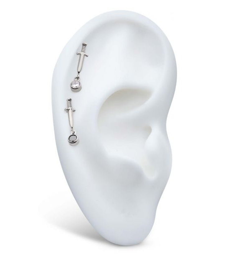 Dagger Dangle Clear CZ Threadless Top