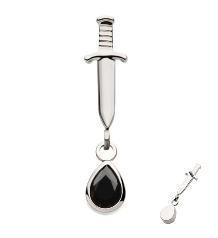 Dagger Dangle Teardrop Black CZ Internally Threaded Top