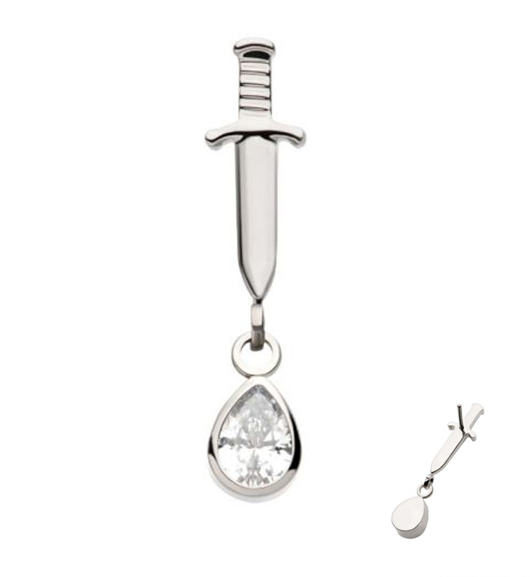 Dagger Dangle Teardrop Clear CZ Threadless Top