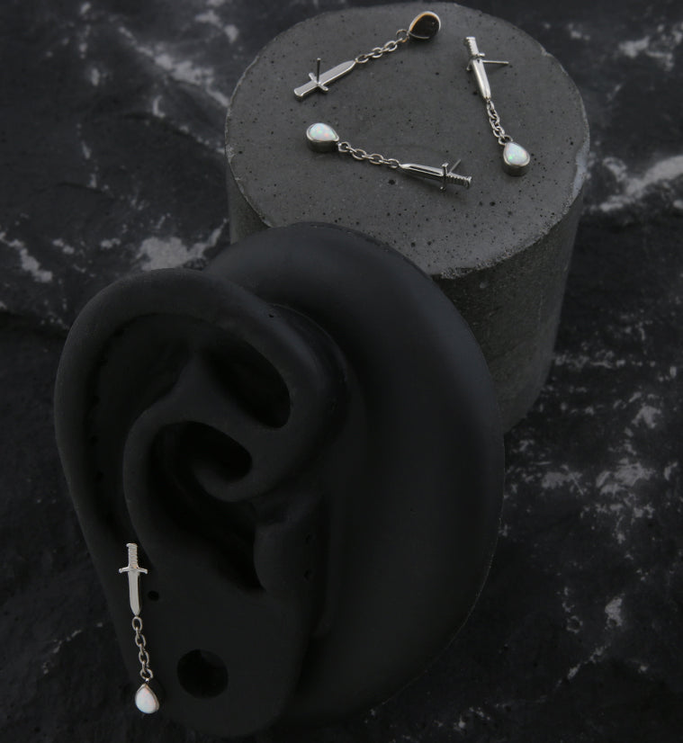 Dagger Dangle Teardrop White Opalite Threadless Top