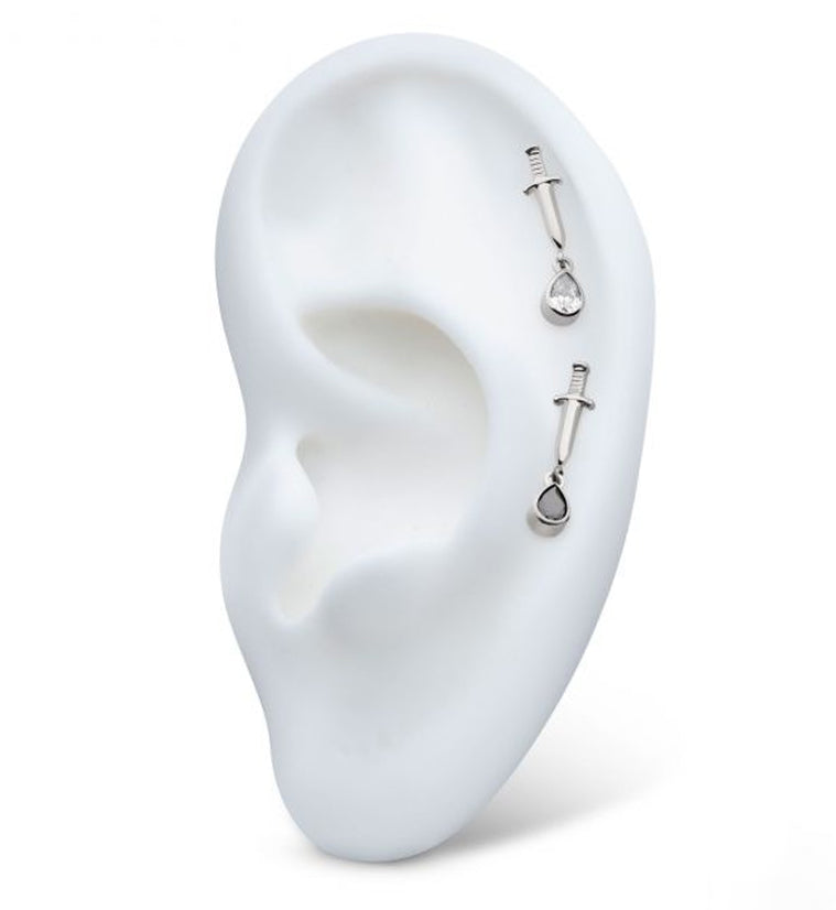 Dagger Dangle Teardrop White Opalite Internally Threaded Top